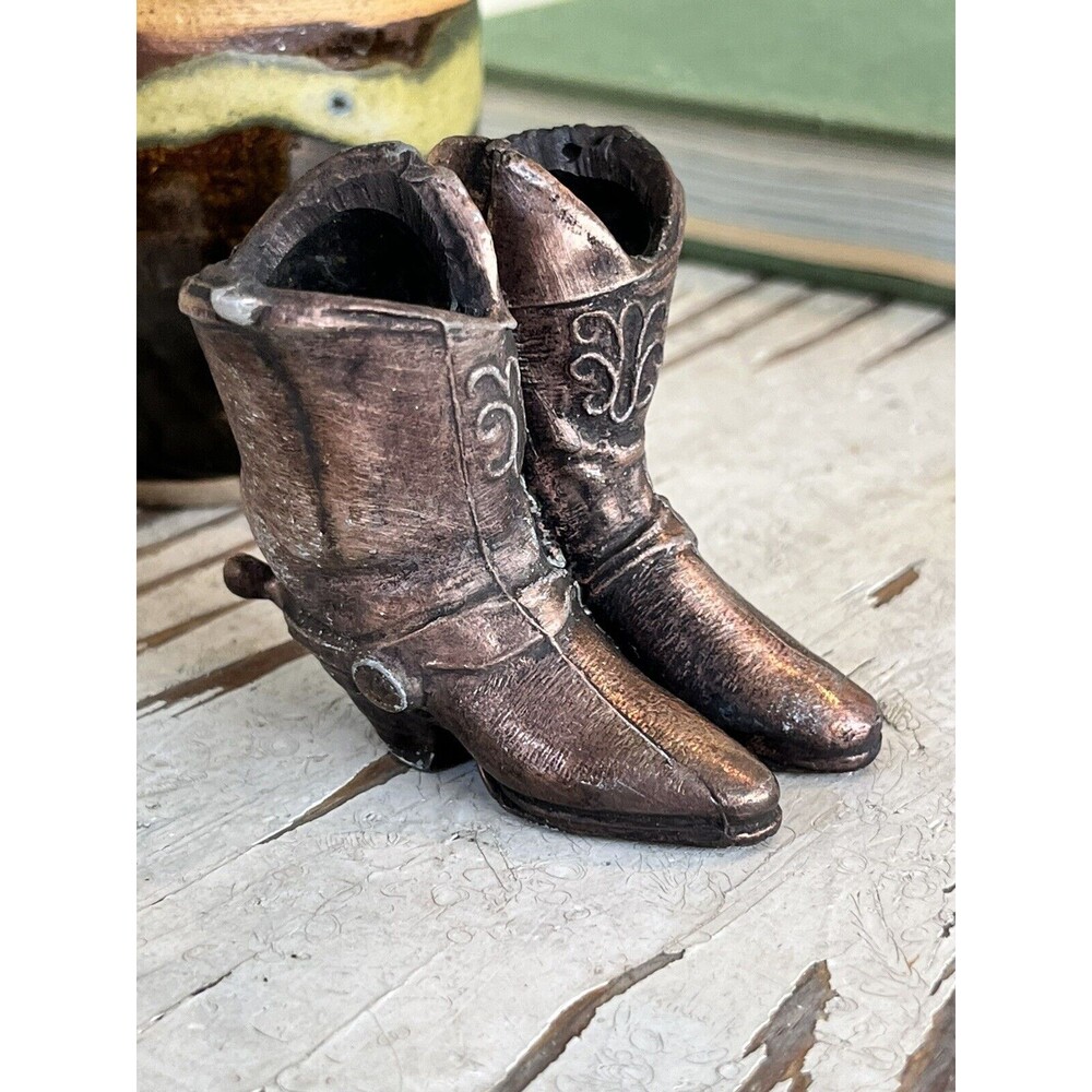 Vintage Souvenir Miniature Bronze/Brass Cowboy Boots 2.5" Western Decor
